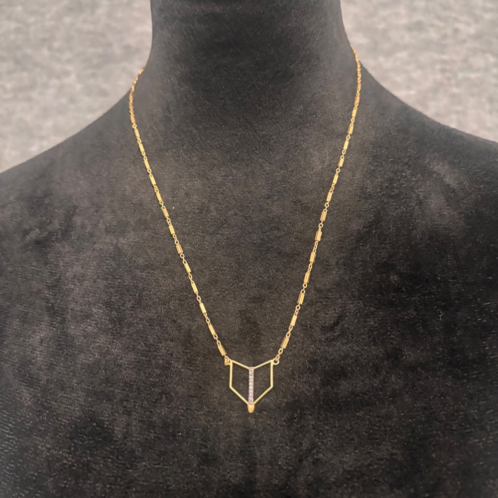 Stella Dot Necklace Gold Tone Geometric Pendant Pavé Bar Modern